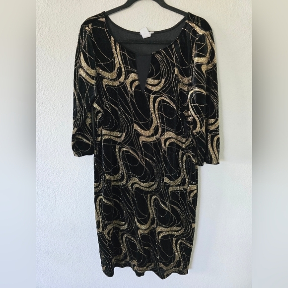 Vintage Dress 3X Women Gold Black Y2K Burnout Velvet Sheath Fairygrunge - Picture 2 of 13